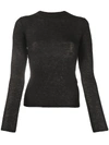 Saint Laurent Ribbed Knit Sheer Top In Black