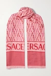 VERSACE FRAYED PRINTED COTTON AND SILK-BLEND TWILL SCARF