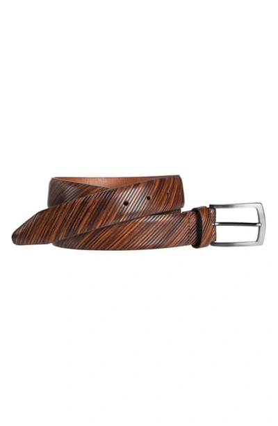 Johnston & Murphy Diagonal Embossed Leather Belt In Tan