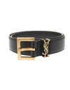 Saint Laurent Golden Ysl Monogram Croc-embossed Leather Belt In Black