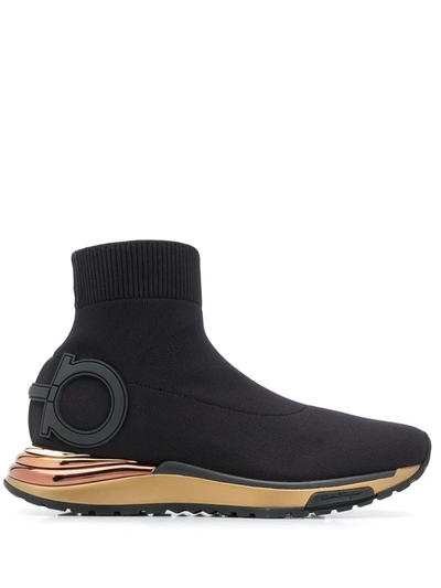 Ferragamo Gardena Stretch-knit Sneakers In Black