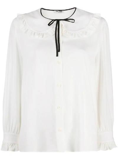 Miu Miu Peter-pan Ruffled Blouse In Weiss