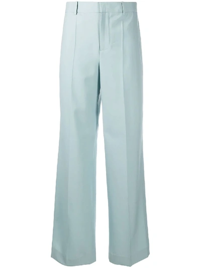 Givenchy Blue Tailored Wide Leg Wool Trousers In Grey Blue