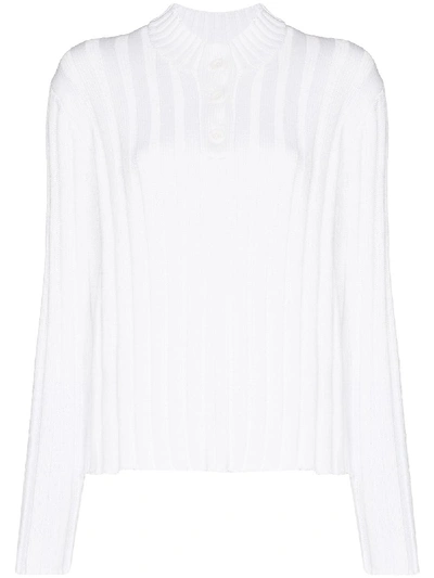 Rta Abigail Frayed Ribbed Cotton Jumper In White
