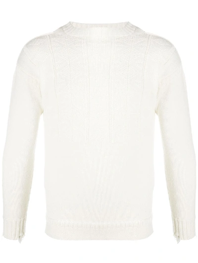 Maison Margiela Distressed-finish Cable-knit Jumper In Weiss
