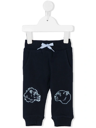 Kenzo Babies' Lions Embroidery Drawstring Sweatpants In Blue