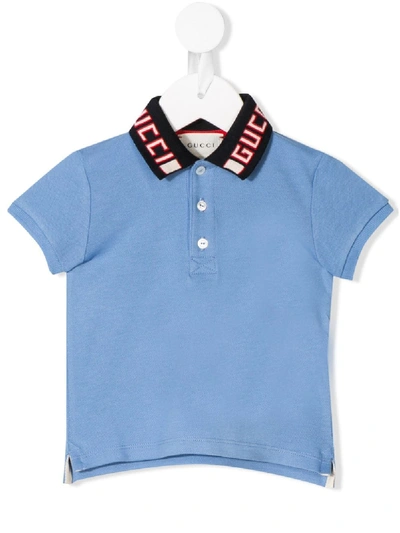 Gucci Babies' Contrast Collar Polo Shirt In Blue