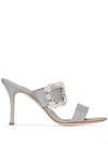 Manolo Blahnik 90mm Gable Crepe De Chine Mule Sandals In Grey