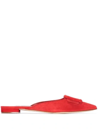 Manolo Blahnik 10mm Maysale Suede Mule Sandals In Red