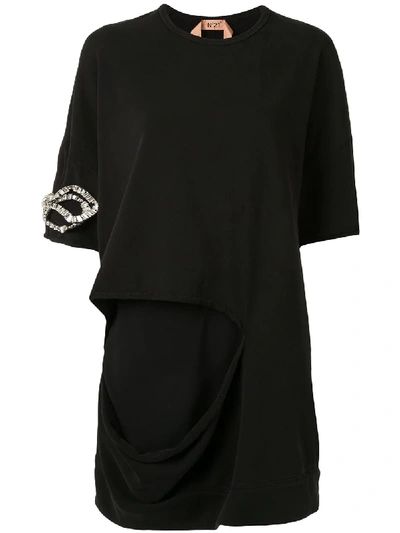 N°21 Crystal-embellished Bow Sweatshirt Dress In Black