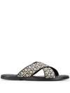 Ferragamo Men's Sion 3 Gancio-print Slides In Neutrals
