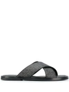 Ferragamo Gancini Leather Pool Slides In Grey