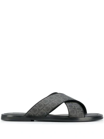 Ferragamo Men's Sion 3 Crisscross Logo Sandals In Black