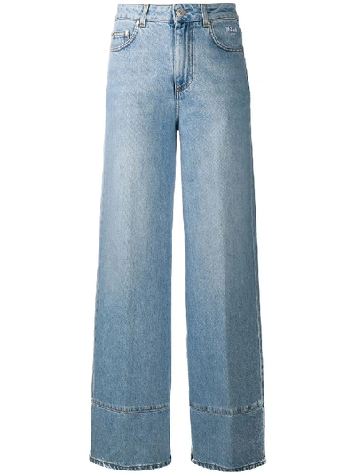 Msgm Embroidered Logo Wide-leg Jeans In Blau