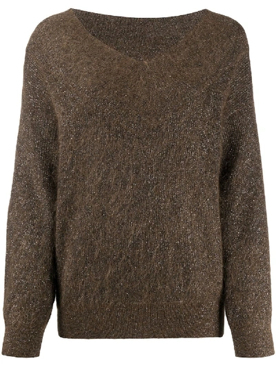 Brunello Cucinelli Slouchy V-neck Jumper In Brown