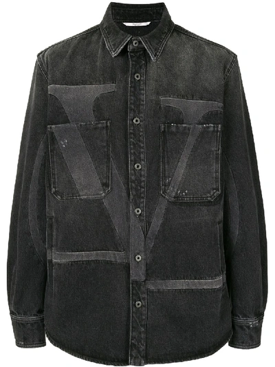 Valentino Deconstructed Vlogo Denim Shirt In Black