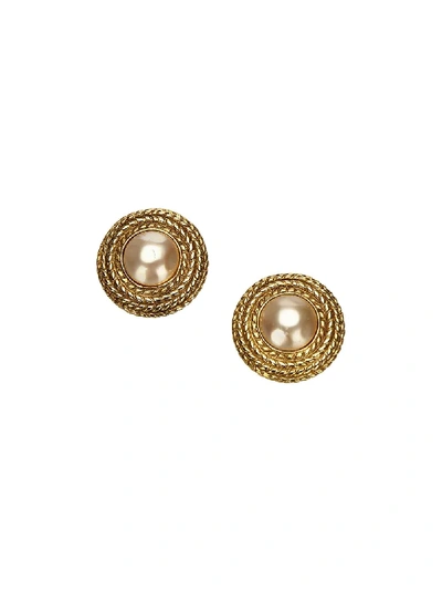 Pre-owned Chanel 1971-1980 Pearl-embellished Clip-on Earrings In Gold