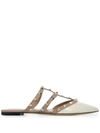 Valentino Rockstud Patent Leather Slippers In Neutrals