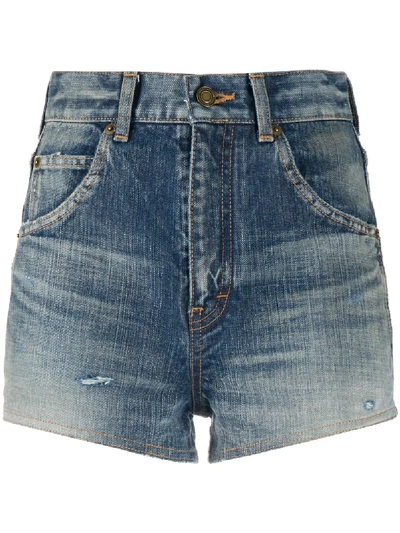 Saint Laurent High-waisted Denim Shorts In Blue