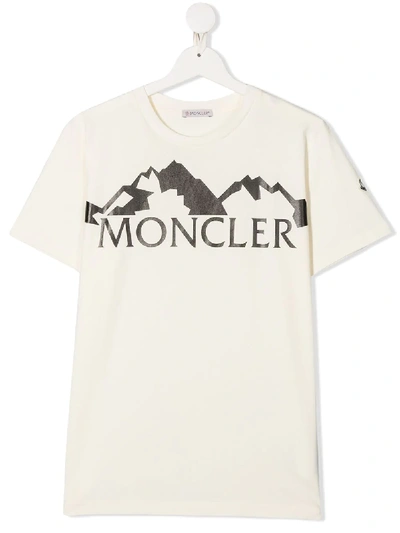 Moncler Kids' Logo印花棉质平纹针织t恤 In White