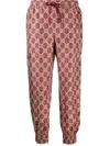 Gucci Burgundy Silk Gg Supreme Lounge Pants In Red