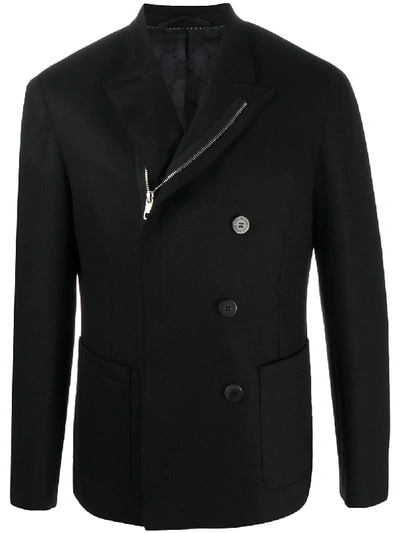 Neil Barrett Off-centred Zipped Double-breasted Jacket In Black