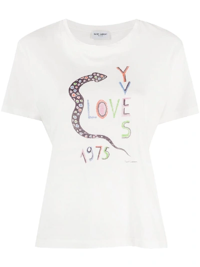 Saint Laurent Printed Cotton-jersey T-shirt In White