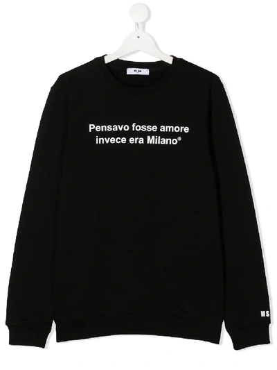 Msgm Teen Slogan Print Jumper In Black