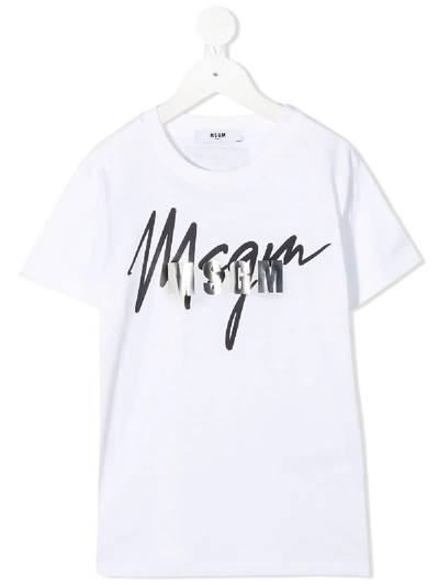 Msgm Teen Metallic Logo Print T-shirt In White