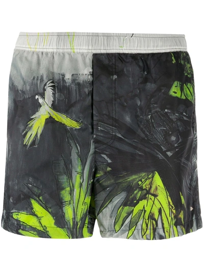 Valentino Tropical Print Swim Shorts In Black