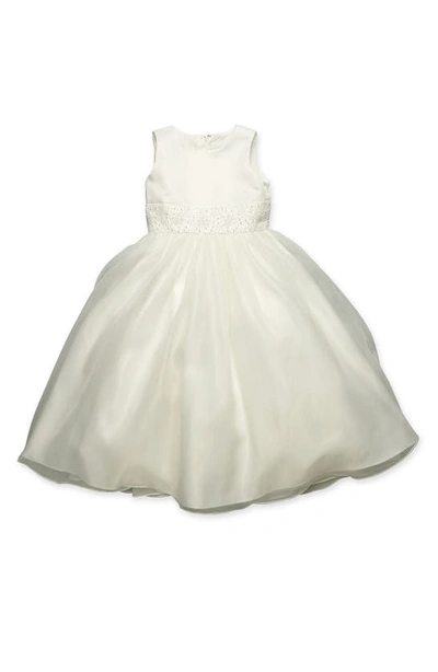 Us Angels Kids' Beaded Satin Sleeveless Dress In Ivory