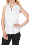 Foxcroft Taylor Sleeveless Linen Blend Button-up Shirt In White