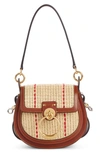 CHLOÉ SMALL TESS WOVEN RAFFIA & LEATHER SHOULDER BAG,CHC20AS153D03