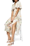 TOPSHOP WILLOW FLORAL ANGEL SLEEVE SATIN MIDI DRESS,10D06SMUL