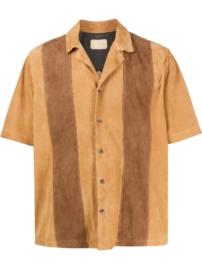 Ajmone Contrast Stripe Short-sleeved Shirt In Brown