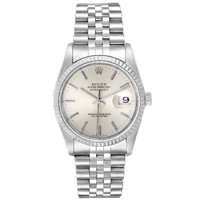 Rolex Datejust Silver Dial Fluted Bezel Steel White Gold Mens Watch 16234 In Not Applicable