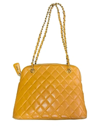 Pre-owned Chanel Vintage  Yellow Caviar Leather Chain Shoulder Bag