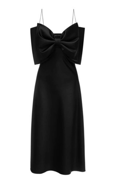 Anna October Gala Bow-embellished Satin Midi Dress In Black