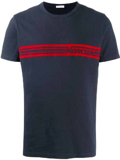 Moncler Logo Stripe T-shirt In Navy