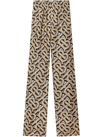 Burberry Monogram-print Wide-leg Trousers In Neutrals