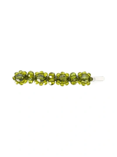 Simone Rocha Flower Silver-tone Crystal Hair Slide In Green