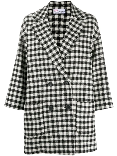 Red Valentino Check-pattern Double-breasted Coat In Black