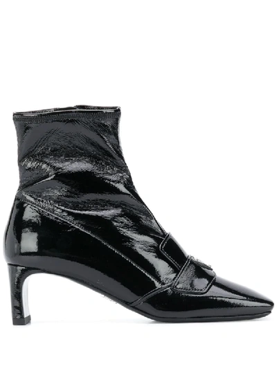 Prada Patent Square Toe Ankle Boots In Black