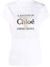 CHLOÉ SLOGAN-PRINT CURVED-HEM T-SHIRT