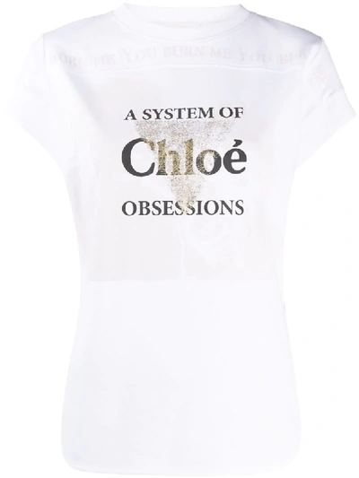 Chloé 标语印花弧形下摆t恤 In White
