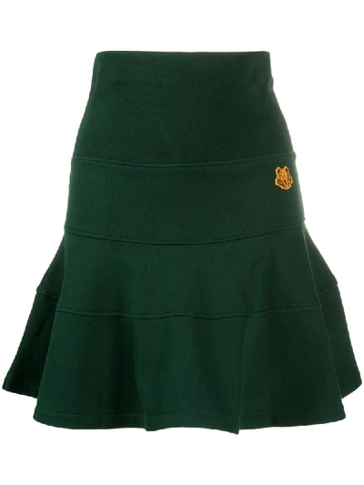 Kenzo Tiger Patch Flared Skirt In Green