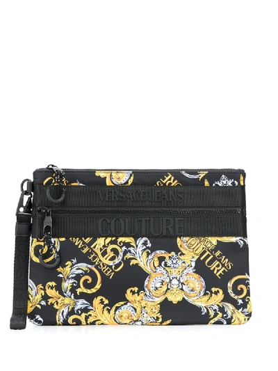 Versace Jeans Couture Baroque-pattern Print Clutch Bag In Black