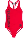 Dsquared2 Kids' Sport Printed One Piece Swimsuit In Red