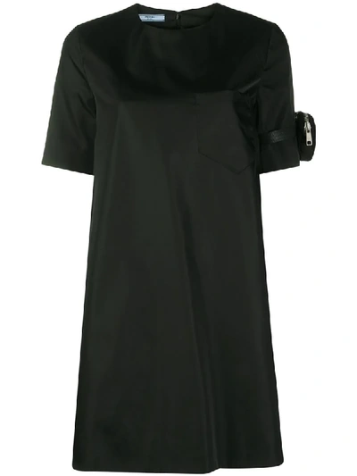 Prada Sleeve Pouch Re-nylon Mini Dress In Black