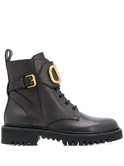 Valentino Garavani Go Logo Embellished Leather Ankle Boots In Black